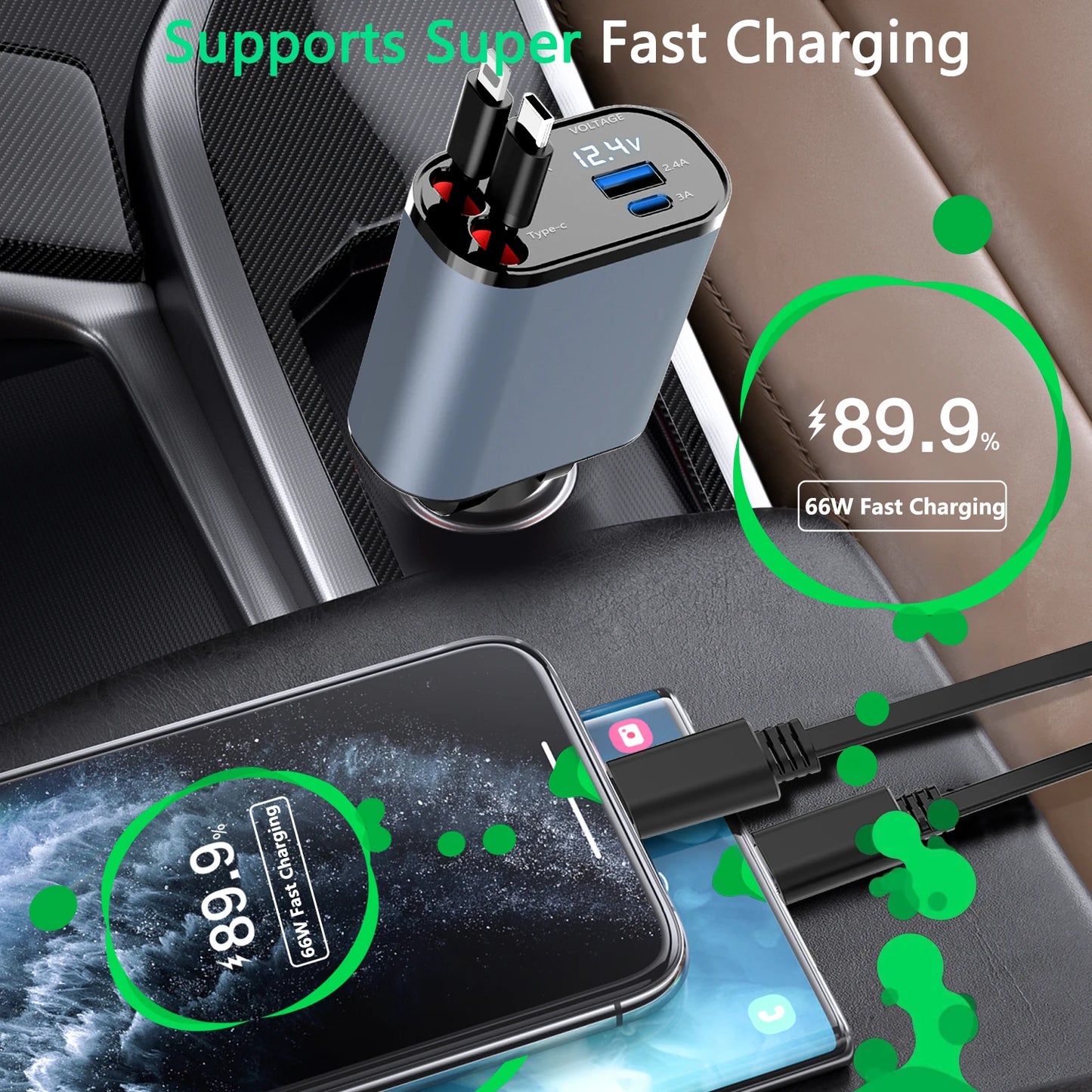 330accessories 4 in 1 Retractable Fast Charging Car Charger