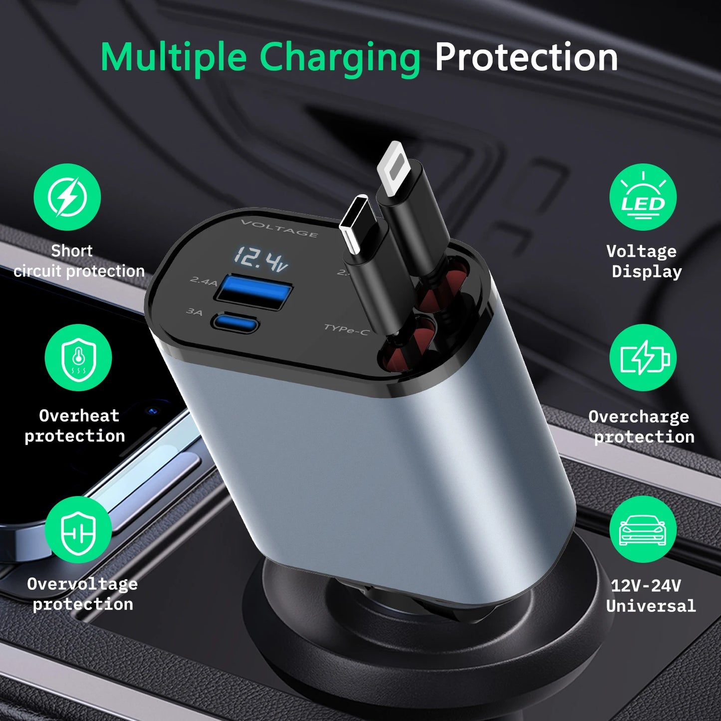 330accessories 4 in 1 Retractable Fast Charging Car Charger